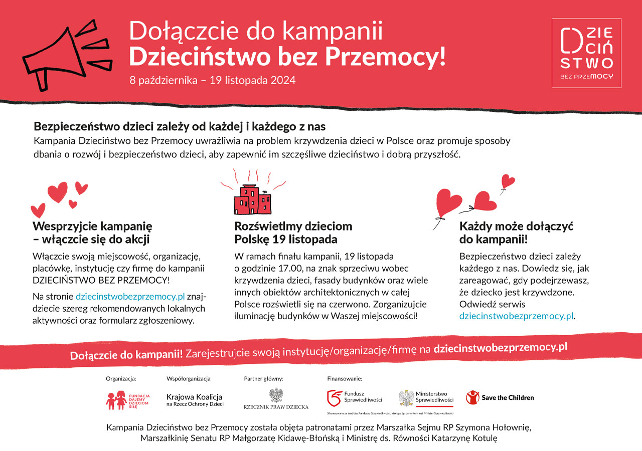 Dołączamy do Kampanii "Dzieciństwo bez przemocy" - Rozświetlamy Polskę Dzieciom